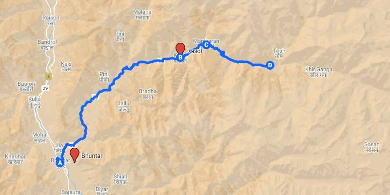 Complete Guide to Kheerganga Trek - Kasol Map